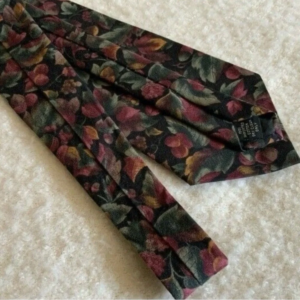 Mens Vintage Rohde Royce Tie Multicolor Floral Fruit Print 100% Cotton Necktie